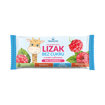 Lizak na gardło o smaku malinowym, 5 szt.